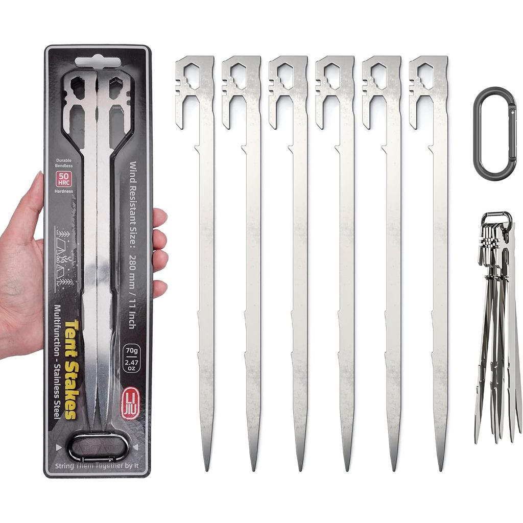 Estacas para Tenda 6 Peças - Essenciais para Camping. Estacas de Solo em Aço Inoxidável de Alta Resistência, Essenciais