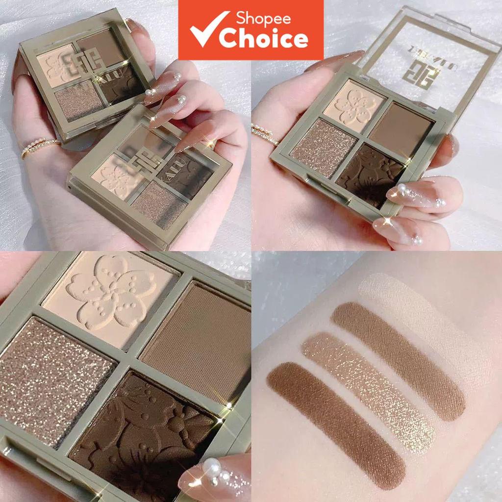 DIKALU Paleta de Sombras de 4 Cores com Pétalas de Pêssego, Cinza Vovó, Efeito Fosco e Brilhante, Perolado, Esfumado,