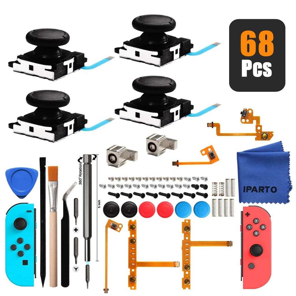iParto Kit de Reparo para Controle Joy-Con do Nintendo Switch com 4 Joysticks Analógicos, Cabo Flexível, Parafusos, Mola