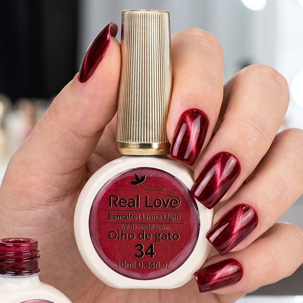 Esmalte gel olho de gato Real Love Refletivo 34 Vermelho rebu Magnético