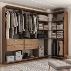 Guarda-Roupa Closet Modulado de Canto Sem Portas 4 Gavetas Alasca 240cm Freijó Carraro