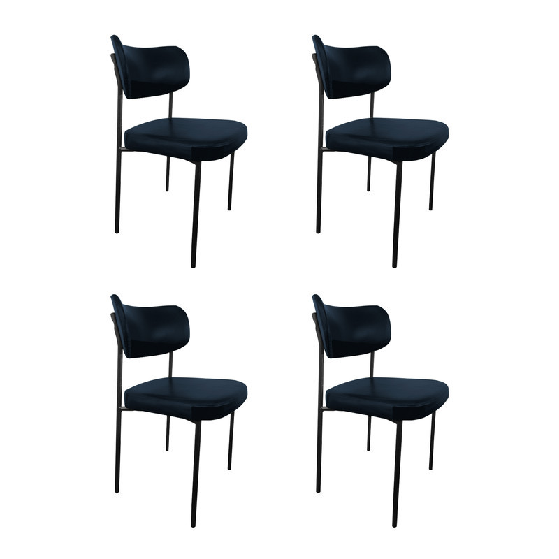 Kit 4 Cadeira de Jantar Mila Estofada Sala Mesa de Jantar Gourmet Linho Azul