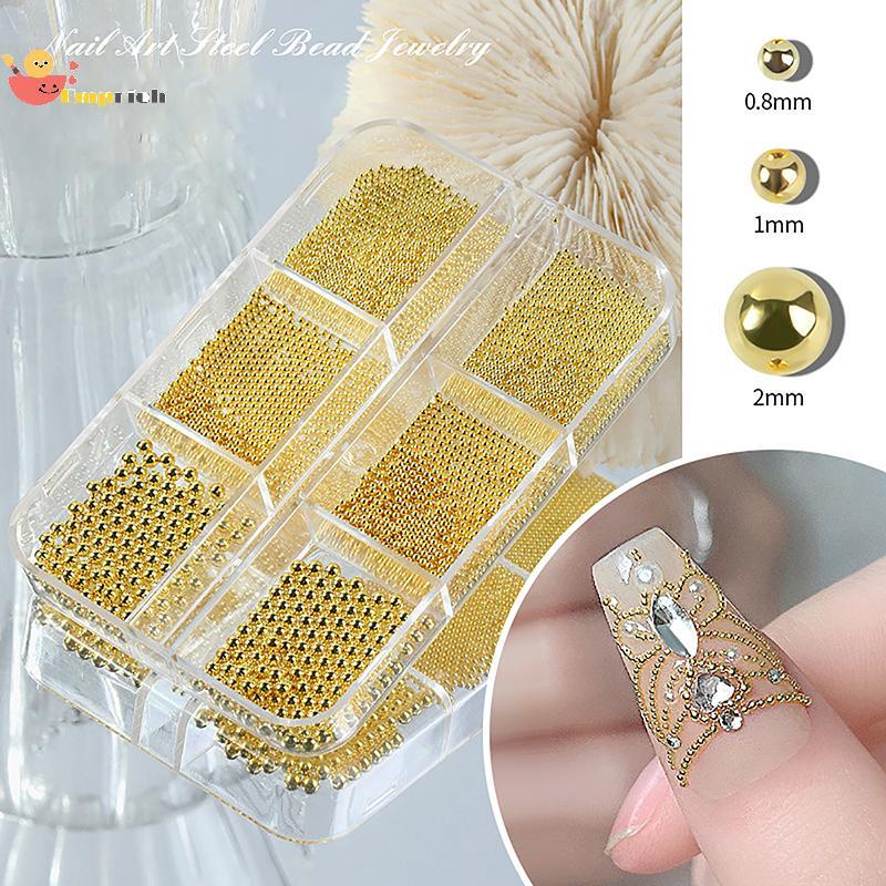 EMCH > 6 Grades/Caixa Profissional Arte Do Prego Aço Inoxidável Mini Ouro E Prata Rosa Metal Caviar Contas De Unhas Deco