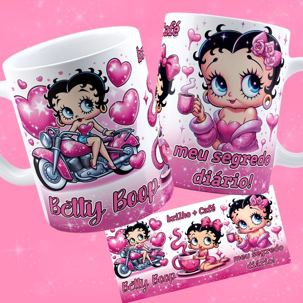 Caneca Betty Boop Porcelana Brilho + Café meu segredo diario