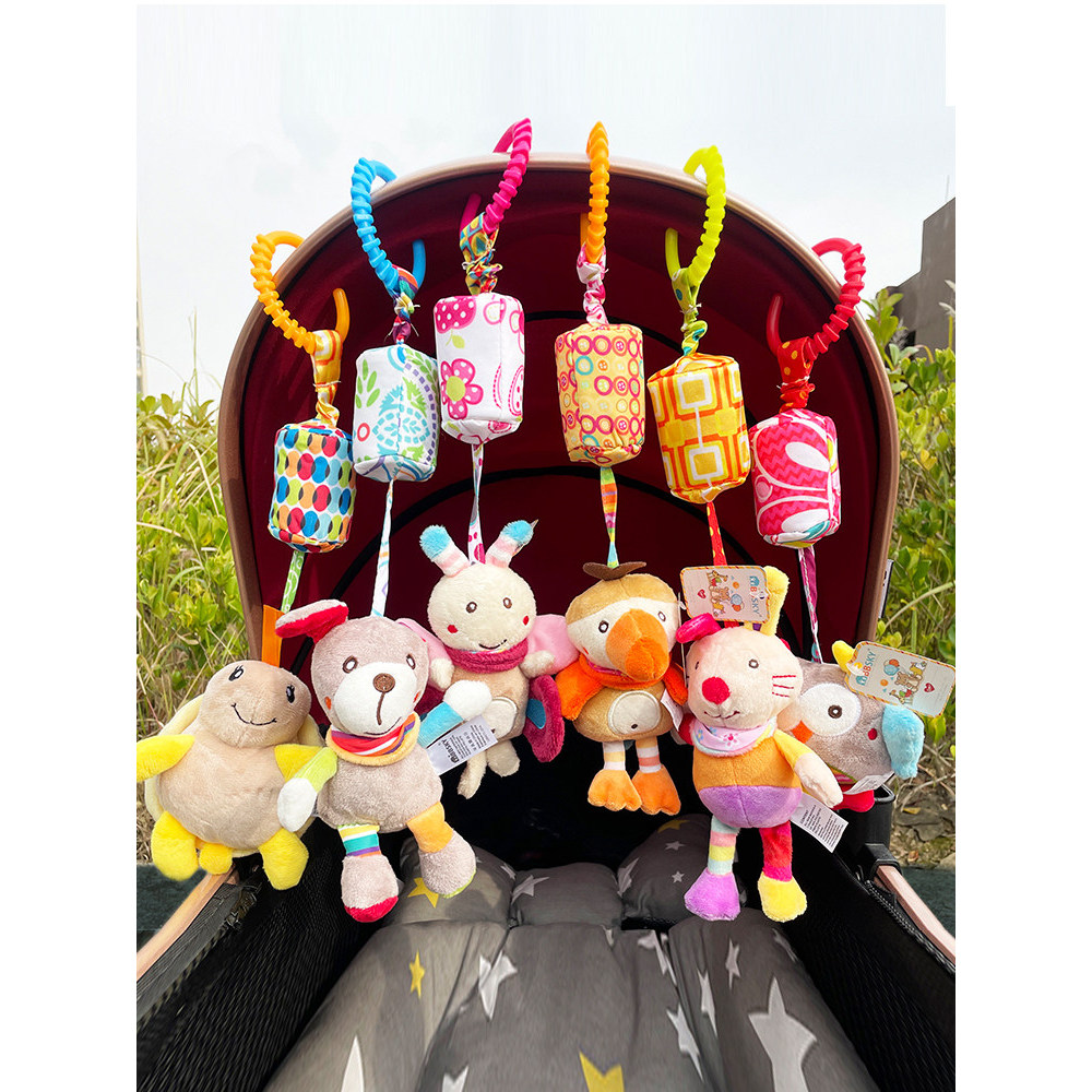 Carrinho de bebê recém-nascido vento carrilhão pelúcia chocalho pingente pendurado brinquedo com mordedor cama pendurado