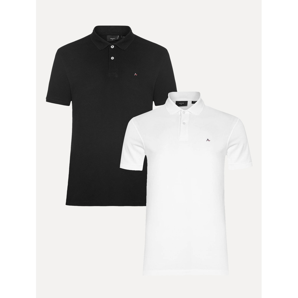 Kit Polo Aramis Original Masculina | Piquet Lisa Branca/Preta