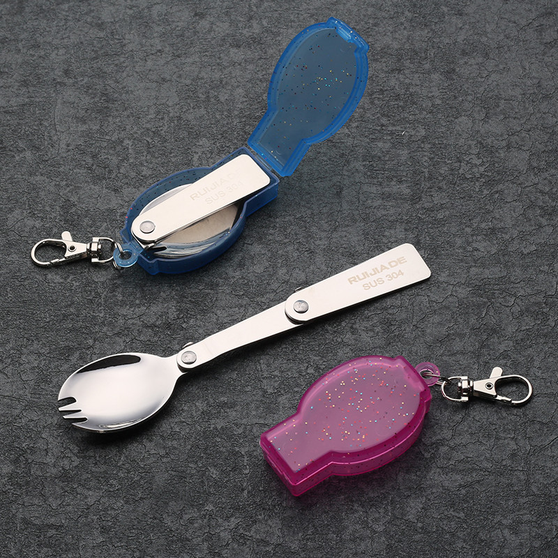 Colher de garfo dobrável portátil para viagem, colher retrátil de aço inoxidável, utensílios de mesa para viagem ao ar l