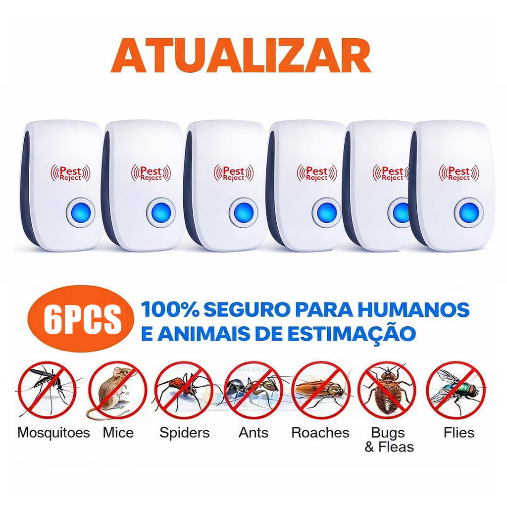 6 Unidades Repelente Eletrônico Ultrassônico Mosca Pernilongos Baratas Morcegos repele e Espanta Ratos bivolt