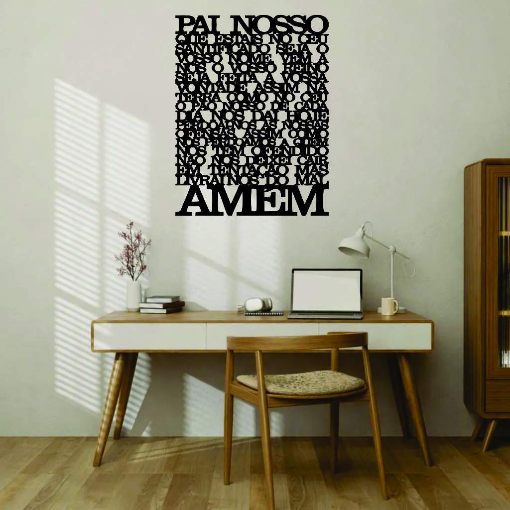 Quadro Decorativo Pai Nosso Vazado em MDF – Oração Cristã – Decoração Religiosa para Sala, Escritório e Quarto