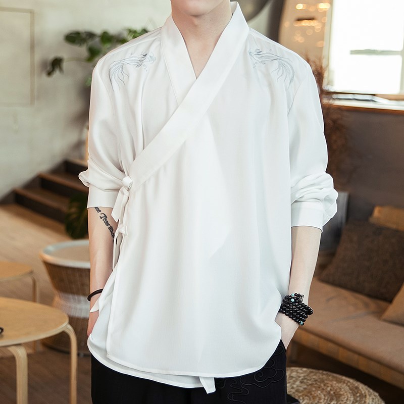 Verão melhorado Hanfu masculino antigo traje jaqueta budista fada chá roupas masculinas roupas Zen roupas Layman roupas