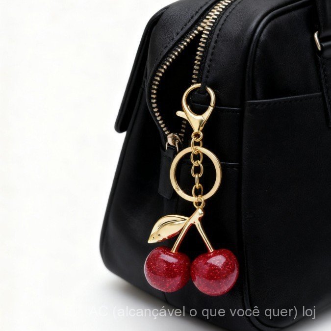 ((Ac) ACOLLIE Anel de bloqueio de cereja multicolorido elegante bolsa exclusiva pingente de frutas pingente de chave de 