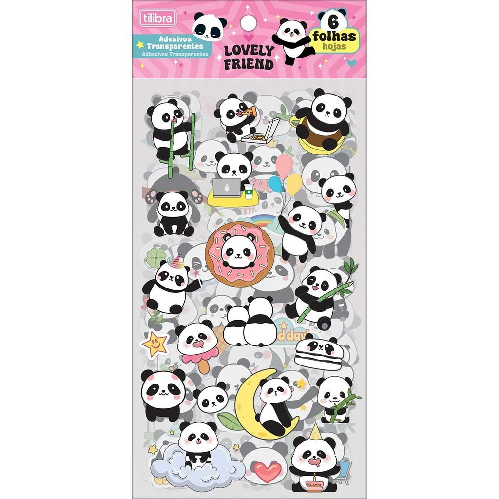 Folhas de Adesivos Transparente 6 Folhas Panda Lovely Friend Fofo -  Tilibra