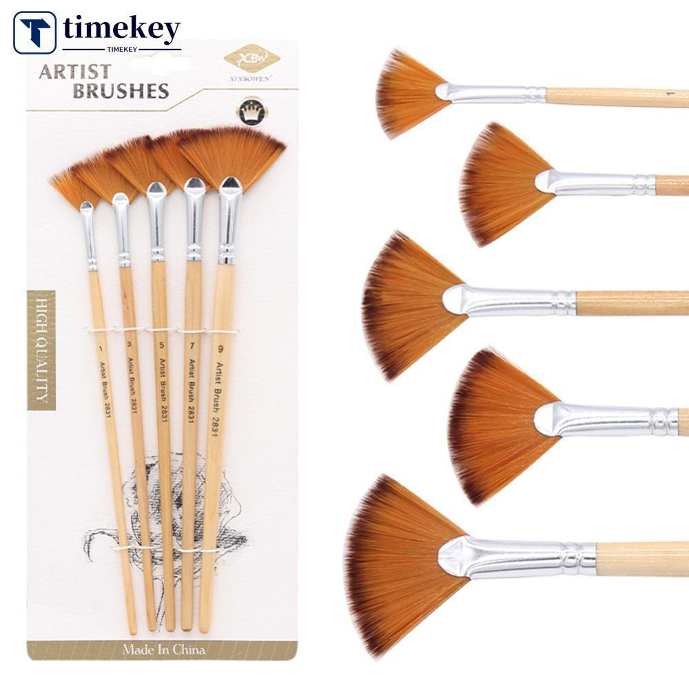 TIMEKEY 5 Pçs Em Forma De Leque Náilon Cabelo Guache Aquarela Conjunto Escova Para Escola Pintura Desenho Materiais De A
