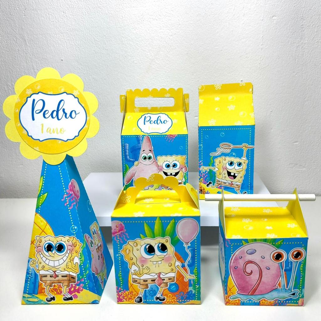 Pegue e Monte - Kit Caixinhas Personalizadas Festa BOB ESPONJA - Lembrancinhas Para Festa Infantil
