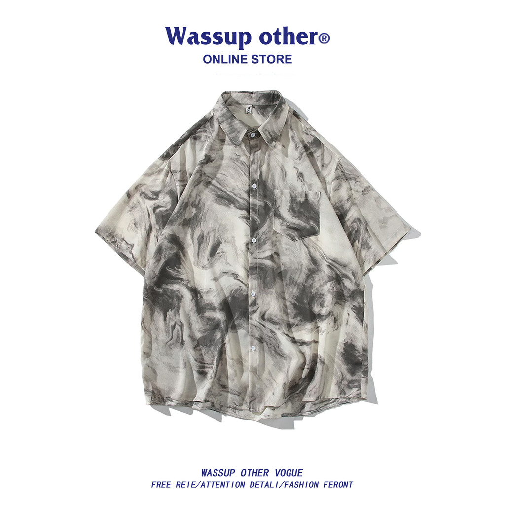 WASSUP OUTRO Camisa Japonesa de Manga Curta Masculina Street Wear Verão Solto Fino Top Moda Camisa Masculina