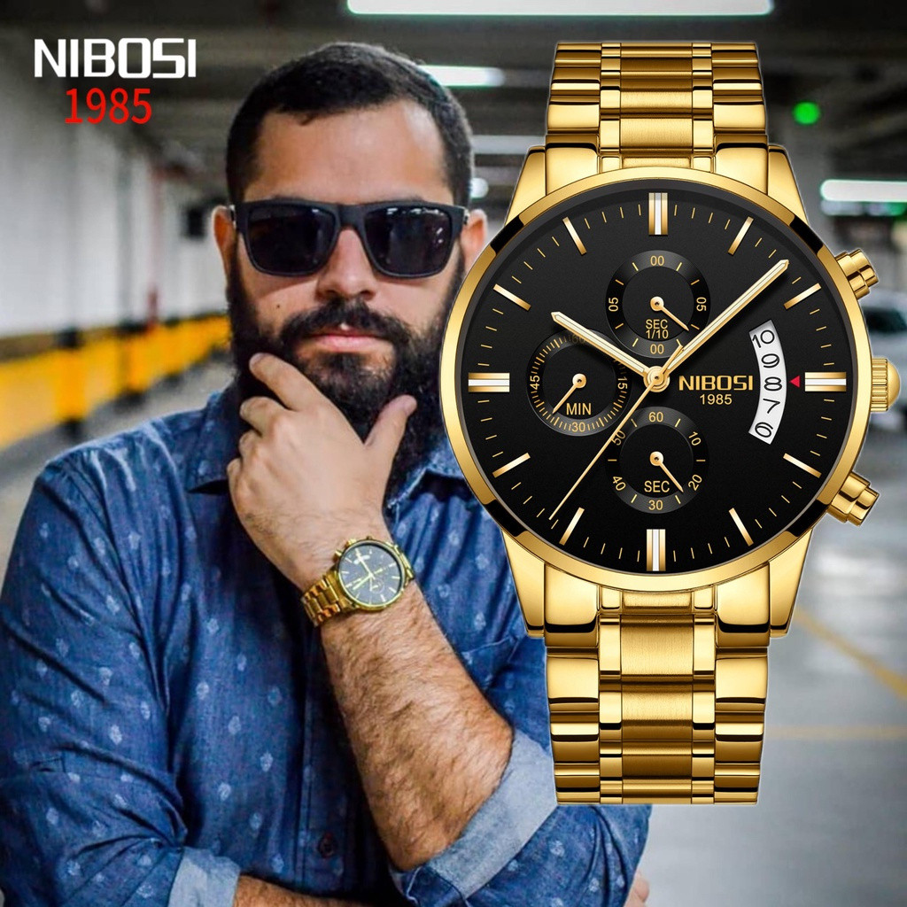Relógio Masculino NIBOSI 2309 Original à Prova d'Água, Relógio Esportivo de Moda, Relógio de Pulso de Negócios, Relógio 