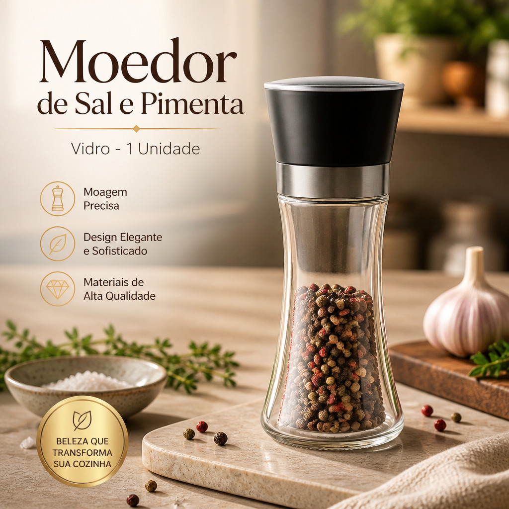 Moedor de Sal e Pimenta Vidro 200ml 1 Uni. Vidro Resistente Temperos Restaurante Bar Utilidades Mesa