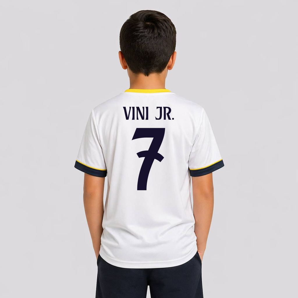 Camisa Real Madrid Coroa Infantil Branca 7 Vini Jr