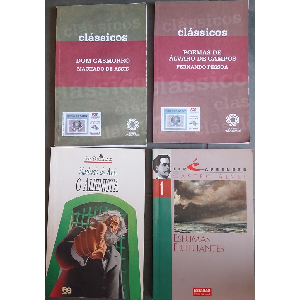 LIVRO, KIT(4),VESTIBULAR, 1. DOM CASMURRO,2. POEMAS DE ÁLVARO DE CAMPOS,3. O ALIENISTA,4. ESPUMAS FLUTUANTES, ED. ÁTICA