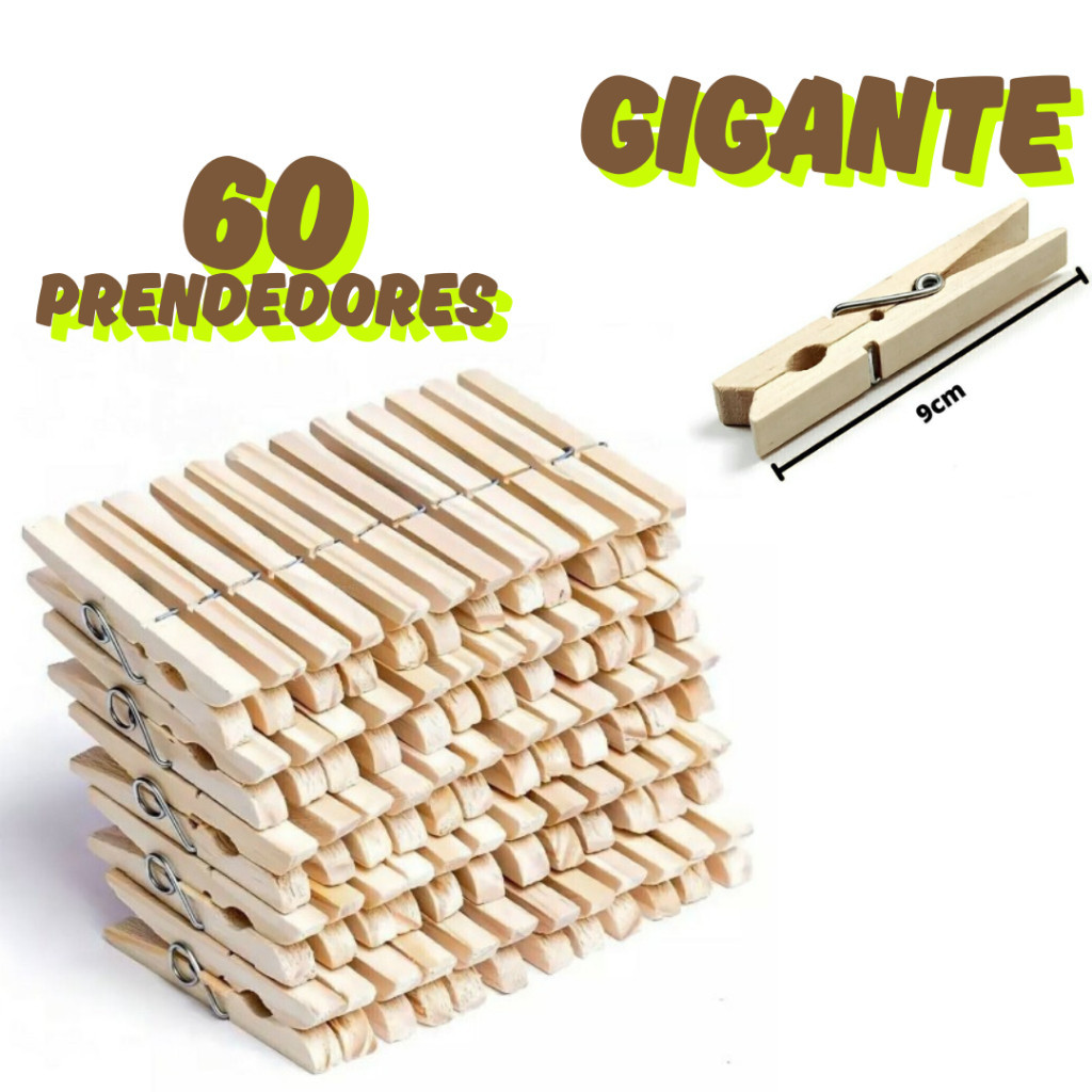 KIT Pregador GIGANTE de Madeira Reforçado – 12/24/36/48/60 Unidades –  Mega Resistência