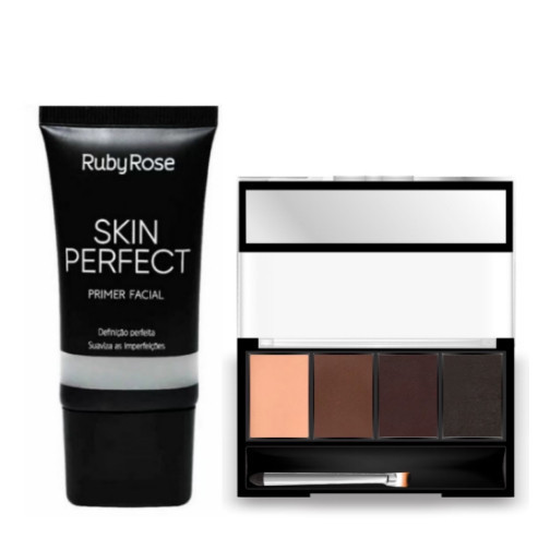 KIT Primer Facial Ruby Rose Skin Perfect HB-8086+Sombra Para Sobrancelhas Ruby Rose HB9354