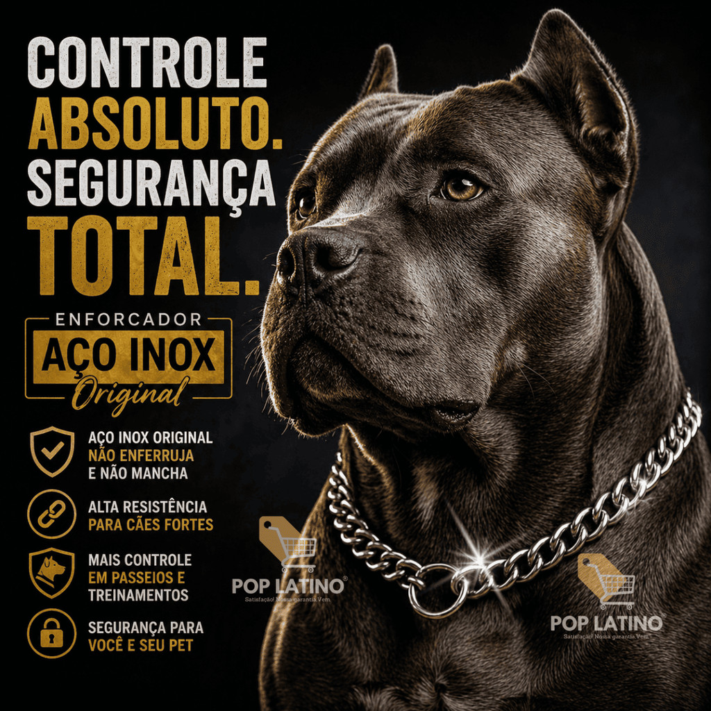 Coleira Corrente Enforcador Inox para Cachorro Dogo Argentino Pitbull Cães Grandes Médios Adestramento Profissional