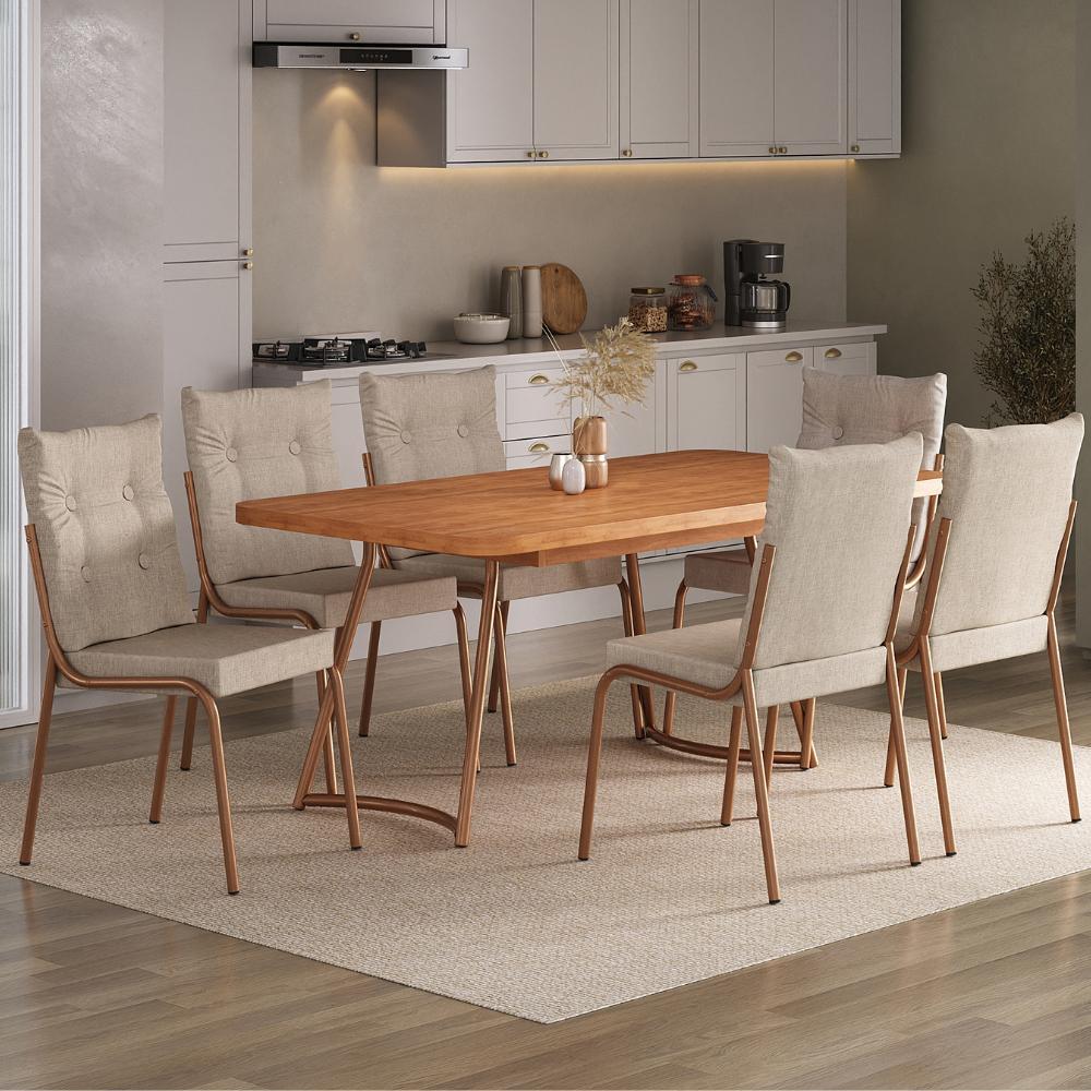 Conjunto Sala de Jantar 6 Cadeiras Dallas Carraro Rosê Cobre