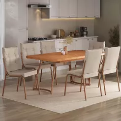 Conjunto Sala de Jantar 6 Cadeiras Dallas Carraro Rosê Cobre
