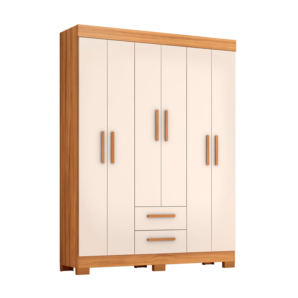 Guarda-Roupa de casal para Quarto Grande 6015 com Pés 6 Portas e 2 Gavetas Freijo Com Off White - Notavel