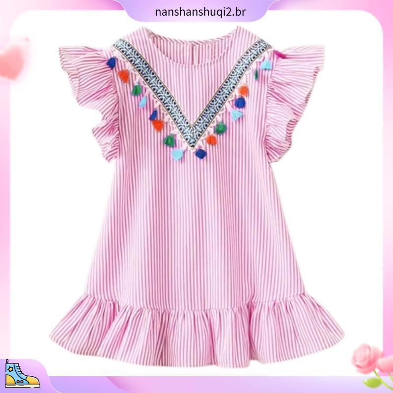 Vestido Infantil Azul Claro Listrado Invertido Manga Com Babado Festas Aniversário Luxo
