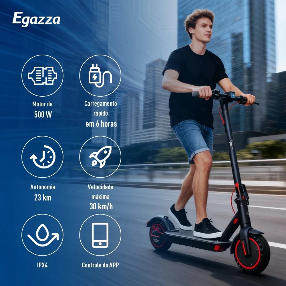 Patinete Elétrico Adulto Dobrável 500W Potente Até 30km/h - Bateria Longa Duração Com Bolsa De Transporte De Brinde