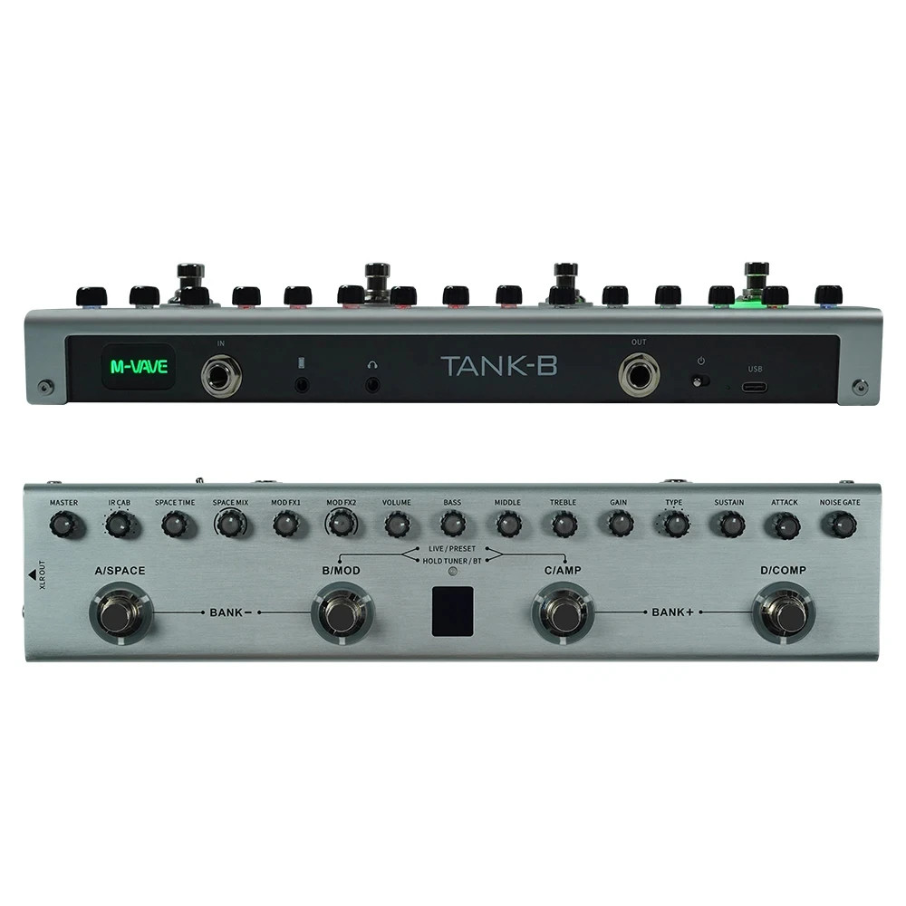 Pedal de baixo multiefeito M-VAVE Tank-B Recarregável 36 predefinições 9 slots de pré-amplificador 8 slots de cabine de