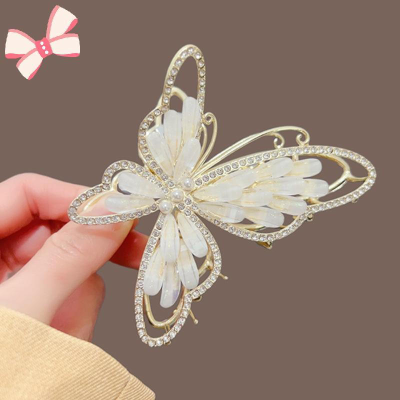 Grampo De Garra De Cabelo De Borboleta , Strass E Opala Cristal Decorado Braçadeira De Mandíbula De Metal Dourado , Eleg