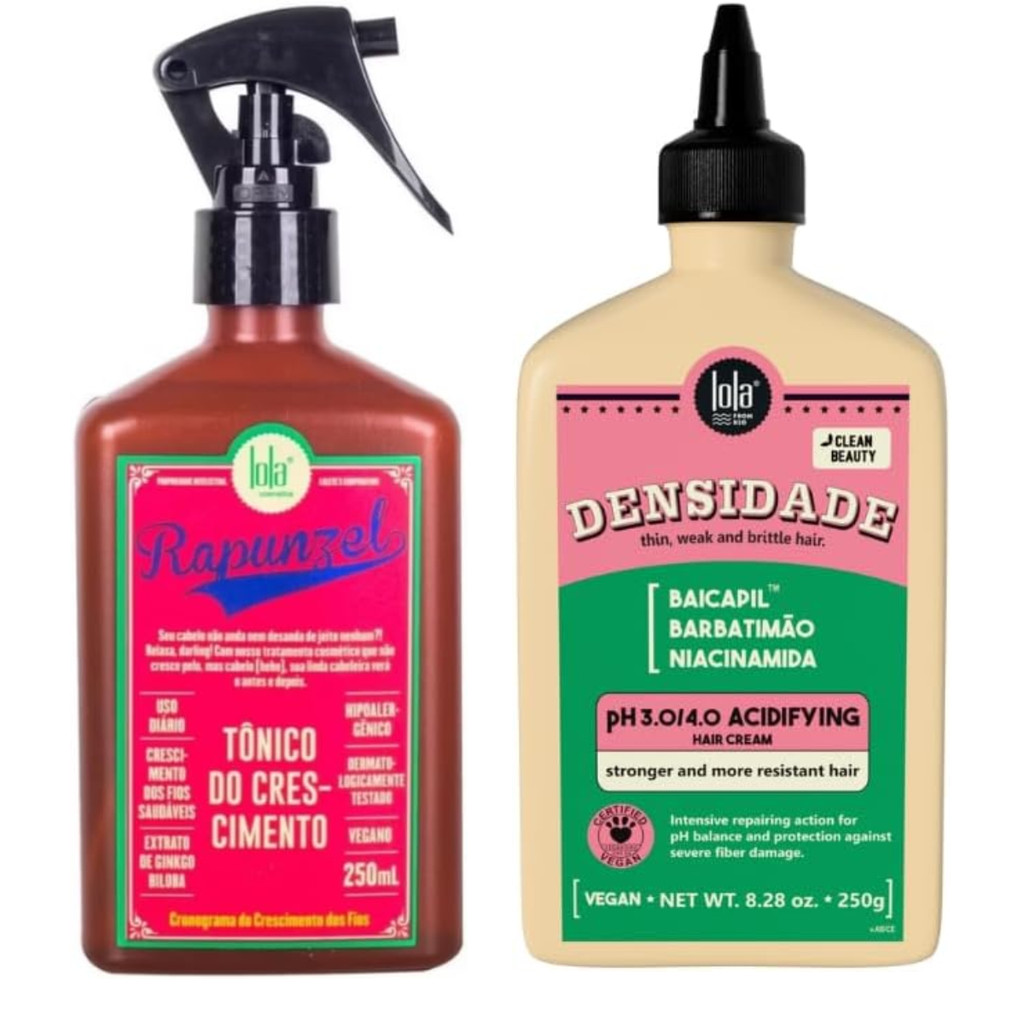 Kit Crescimento e Cuidados Capilares Lola Cosmetics – Tônico Rapunzel 250ml + Acidificante 250g ✨