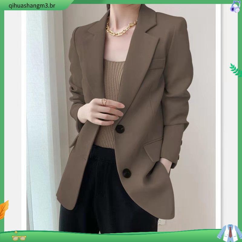 blazer Feminino Xadrez Mais Tamanho Alongado Alfaiate Forrado max blaser social Preto plus