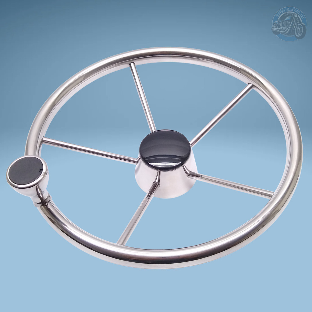 Volante Inox Náutico 343mm Com Knob Barcos Lancha Veleiros Universal