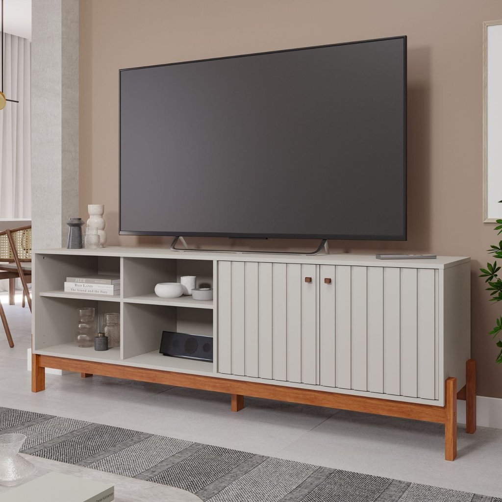 Rack para TV até 70 Polegadas MDF 185cm Holanda Bege Off White/Cinamomo