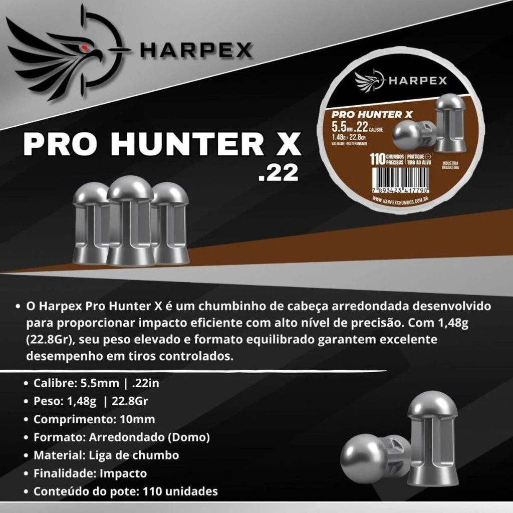Kit 3 Chumbinho Harpex Pro Hunter X 5,5mm 330UN Domo · foto 2