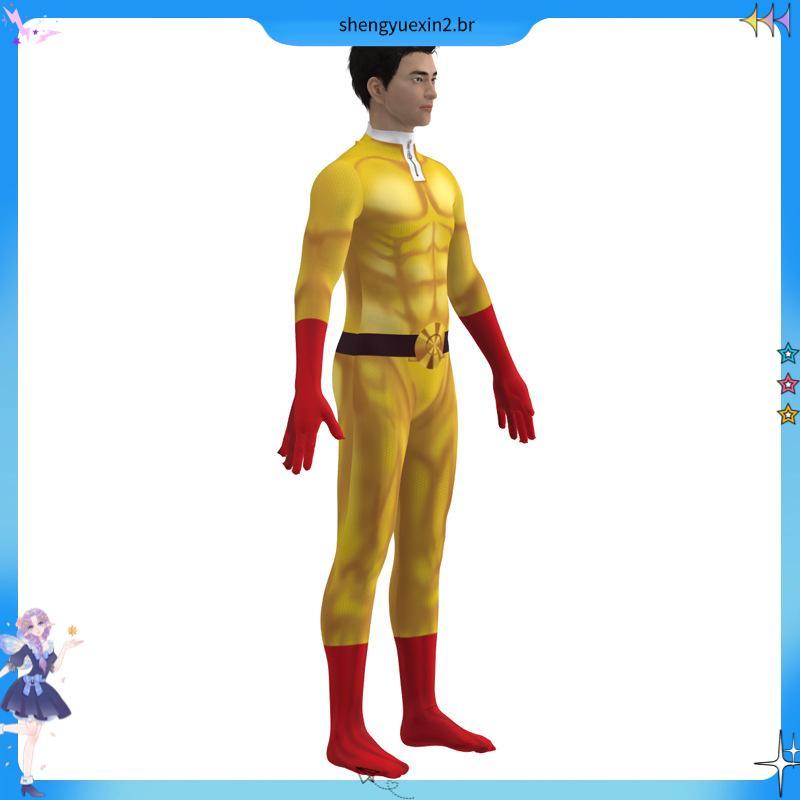 Um Soco Homem Cosplay Traje Para Criança Saitama Anime Cos Bodysuit Super-Herói Macacões De Halloween