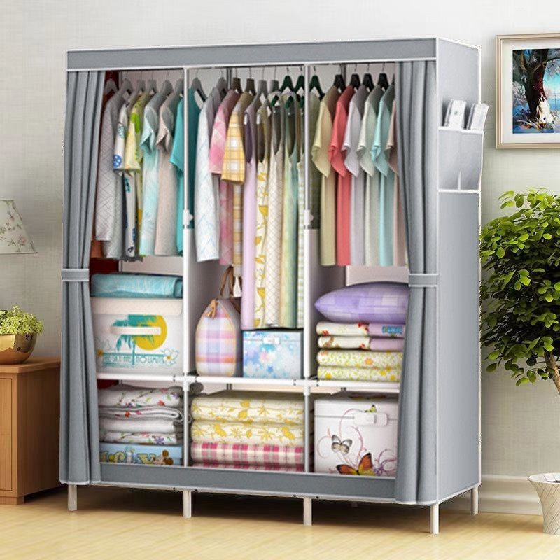 Cinzento Portátil Multifuncional Guarda Roupa Guarda-Roupa Fechado para Casal,Guarda-Roupa para …