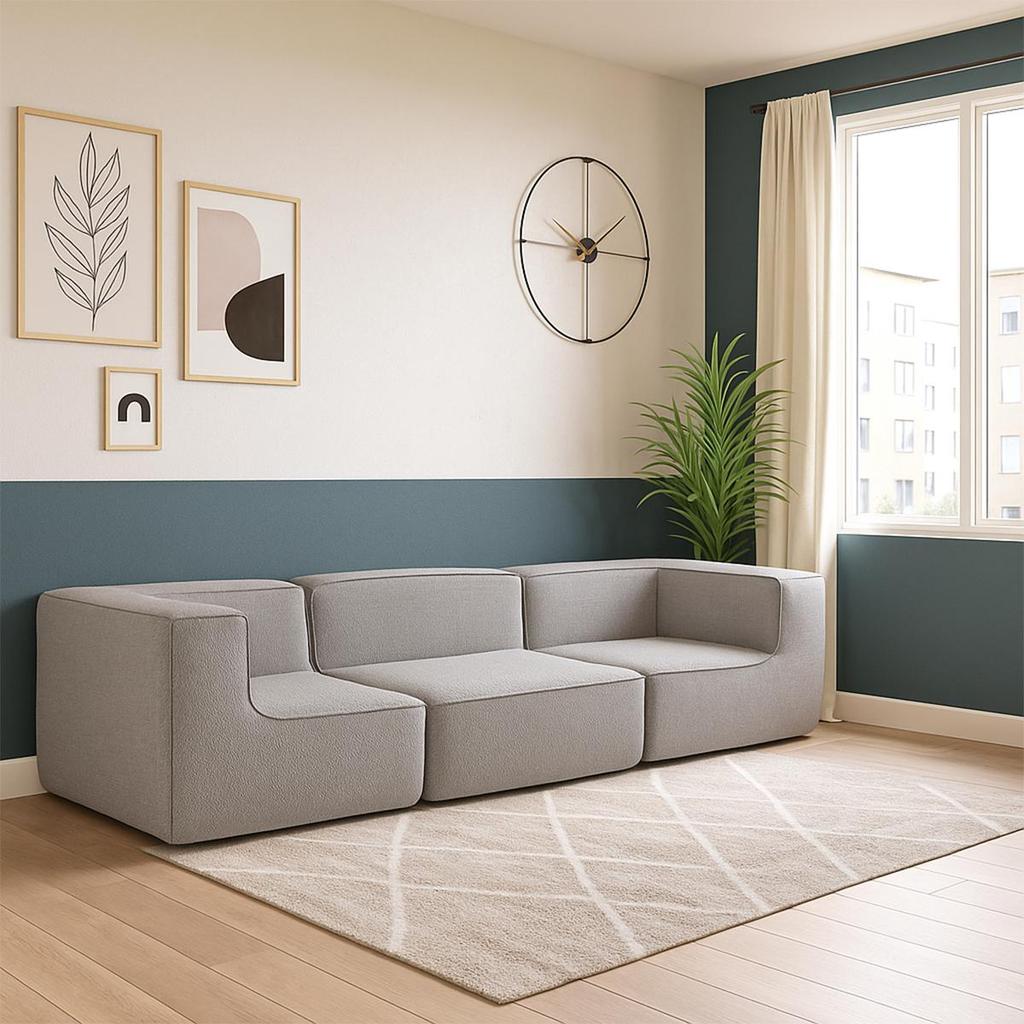 Imagem Sofá Modular Flow em Boucle 3 Lugares com 2 Braços para Sala Moderna Premium