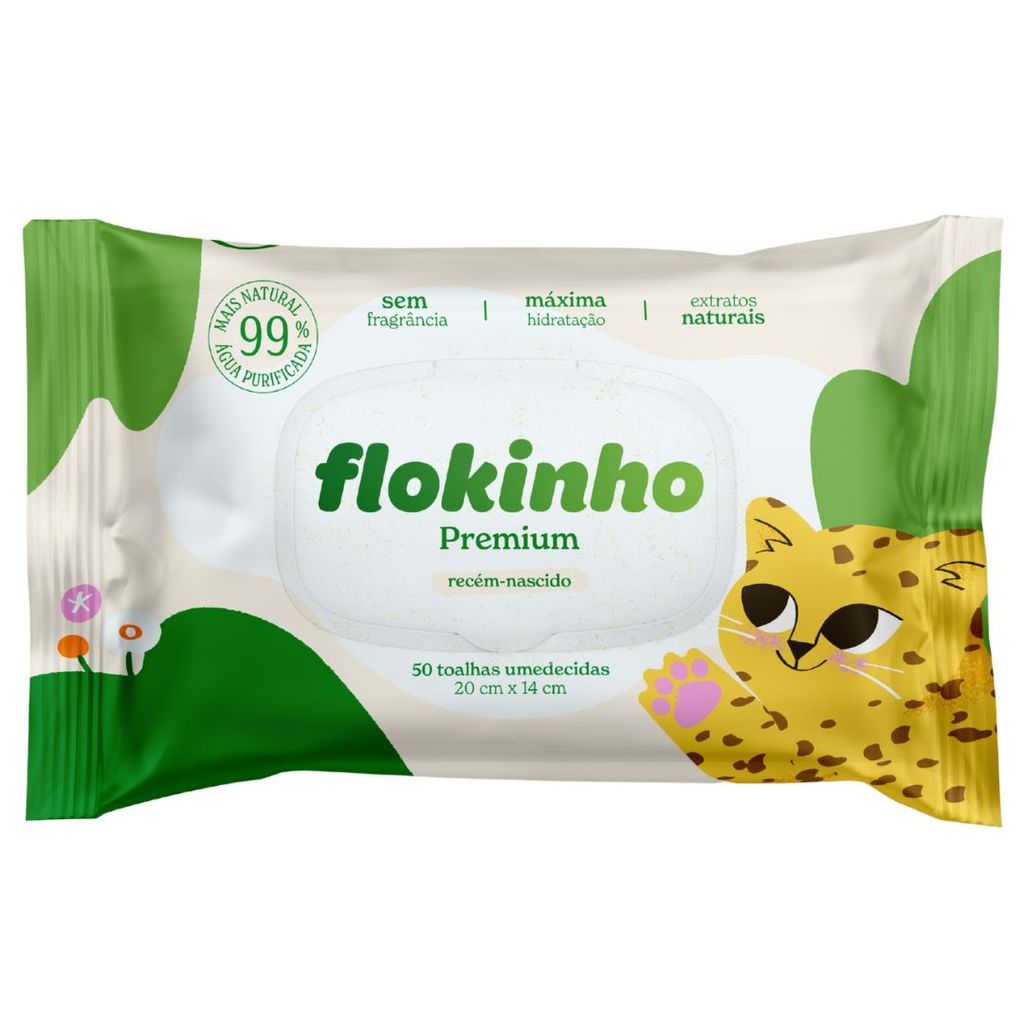 Lenços Umedecidos Flokinho Premium Recém Nascido Com 50un