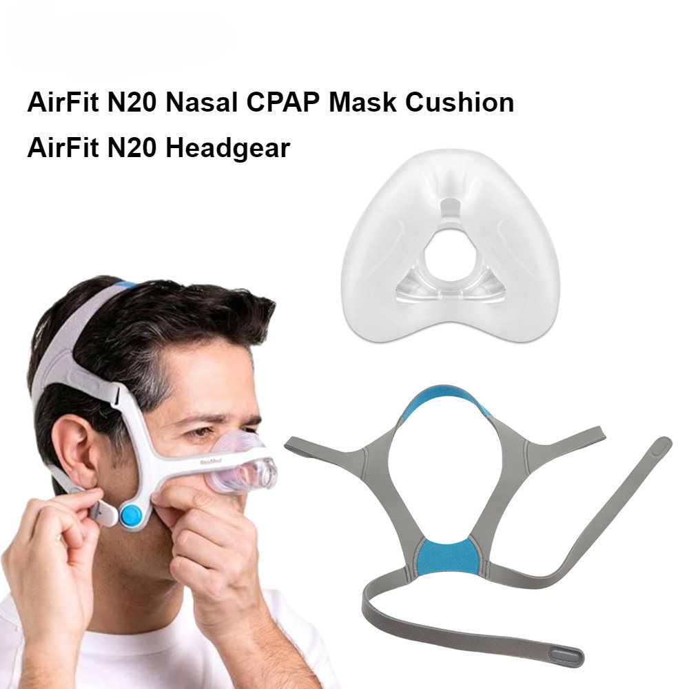 Suolaer ResMed Airfit N20 Máscara De Almofada CPAP Nasal De Silicone Macio Com Faixa De Cabeça Compatível