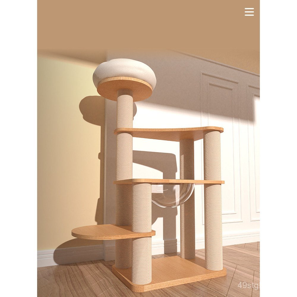 Estrutura de escalada para gatos em madeira maciça, casinha para gatos, árvore para gatos com cápsula espacial integrada
