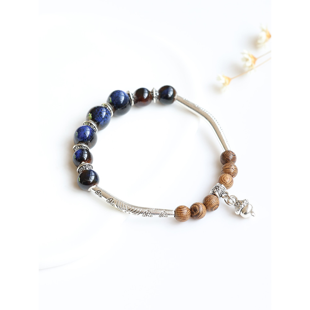 Novo chinês Retro étnico paisagem Dezhen pulseira de cerâmica contas de porcelana wengué madeira frisado pulseira estuda