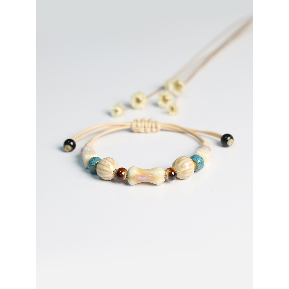 Nova paisagem étnica chinesa Dezhen jóias de cerâmica frisado pulseira porcelana grânulo trançado pulseira estudante cas