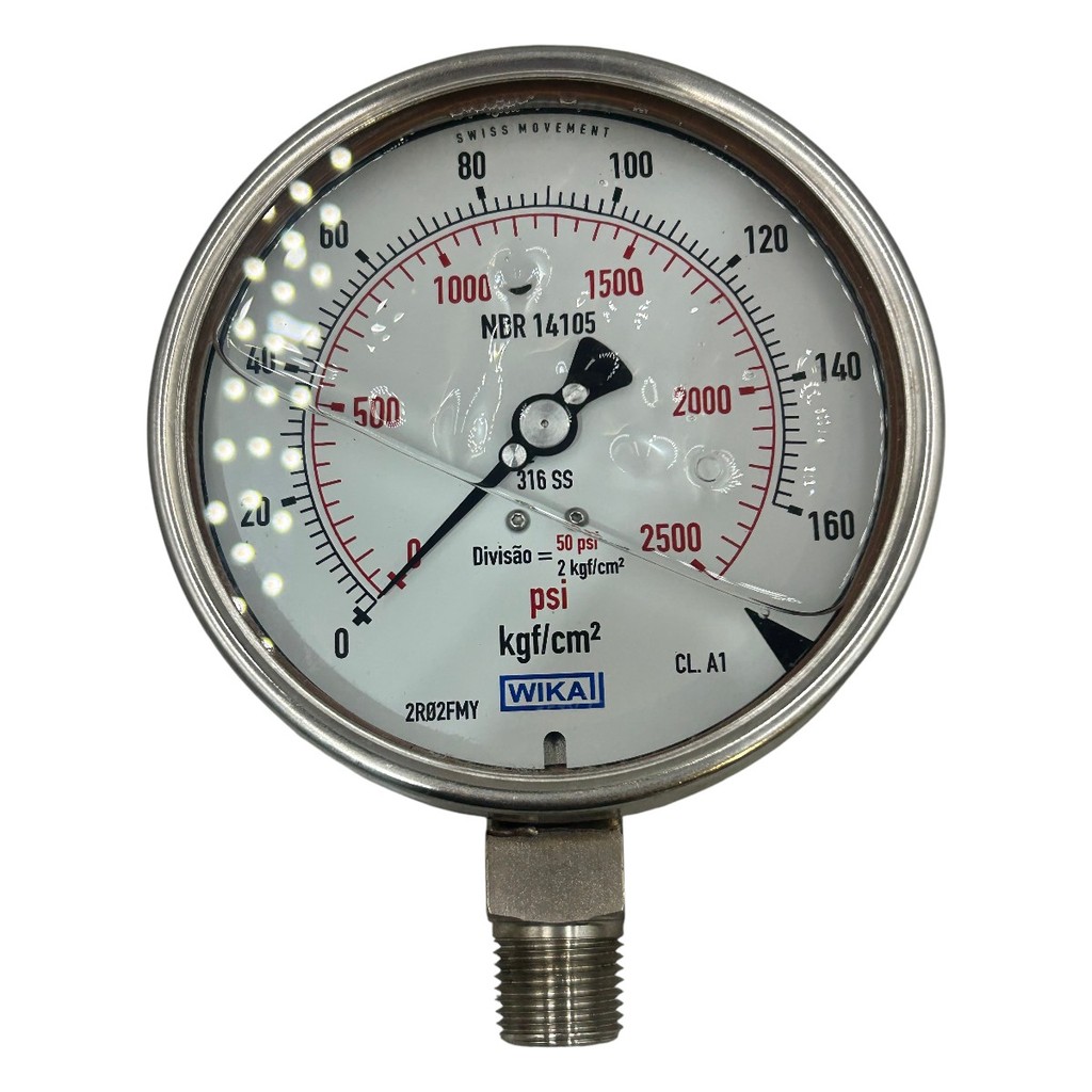 Manômetro Wika DN 120mm 0 a 160Kgf/cm2 x 0 a 2500psi 1/2NPT