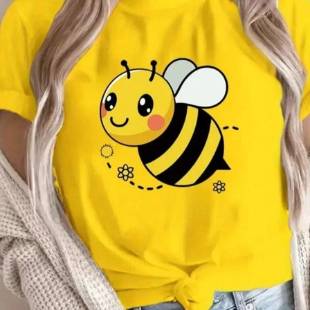 Camiseta Feminina Estampa De Abelhinha Delicada Confortável Tecido Leve Manga Curta 100% Algodão