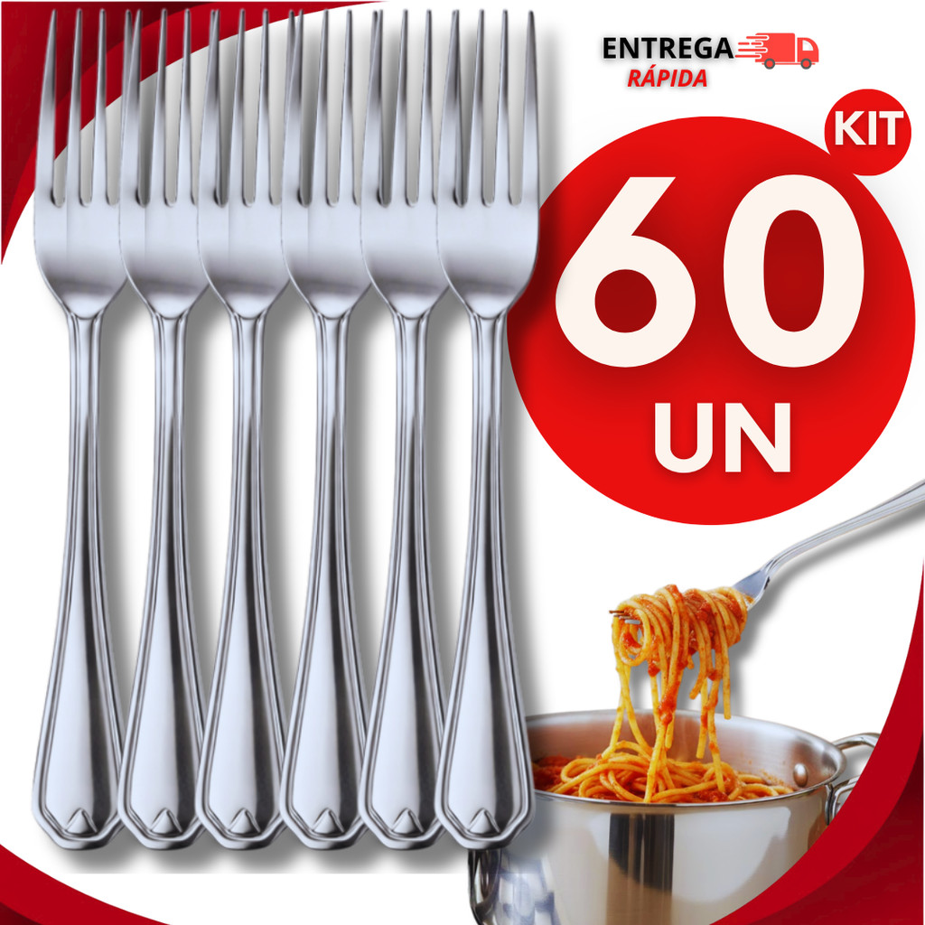 Jogo 60 Garfos De Inox Resistente Talheres De Mesa Para Mesa Cozinha Refeições Churrasco Bares e Restaurantes Utilidades