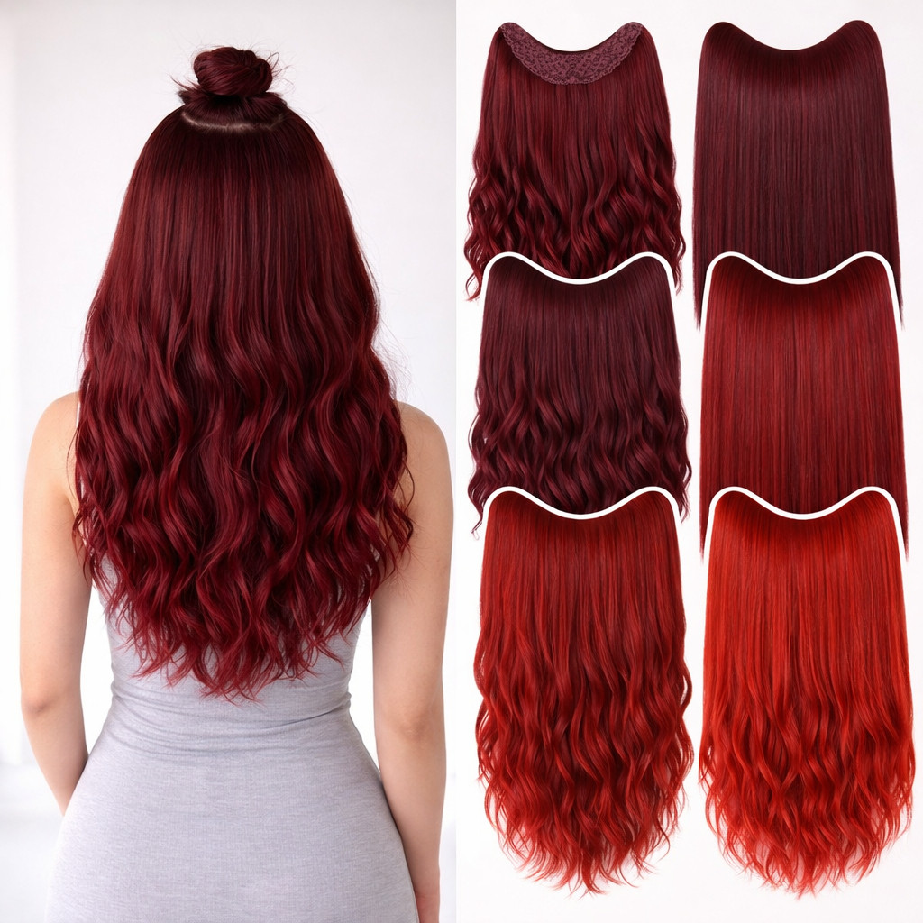 Extensão de Cabelo Tic Tac Vermelho Auburn Cereja Marsala Cobre Vinho Orgânico Humano Mega Hair Ondulado Liso 9451